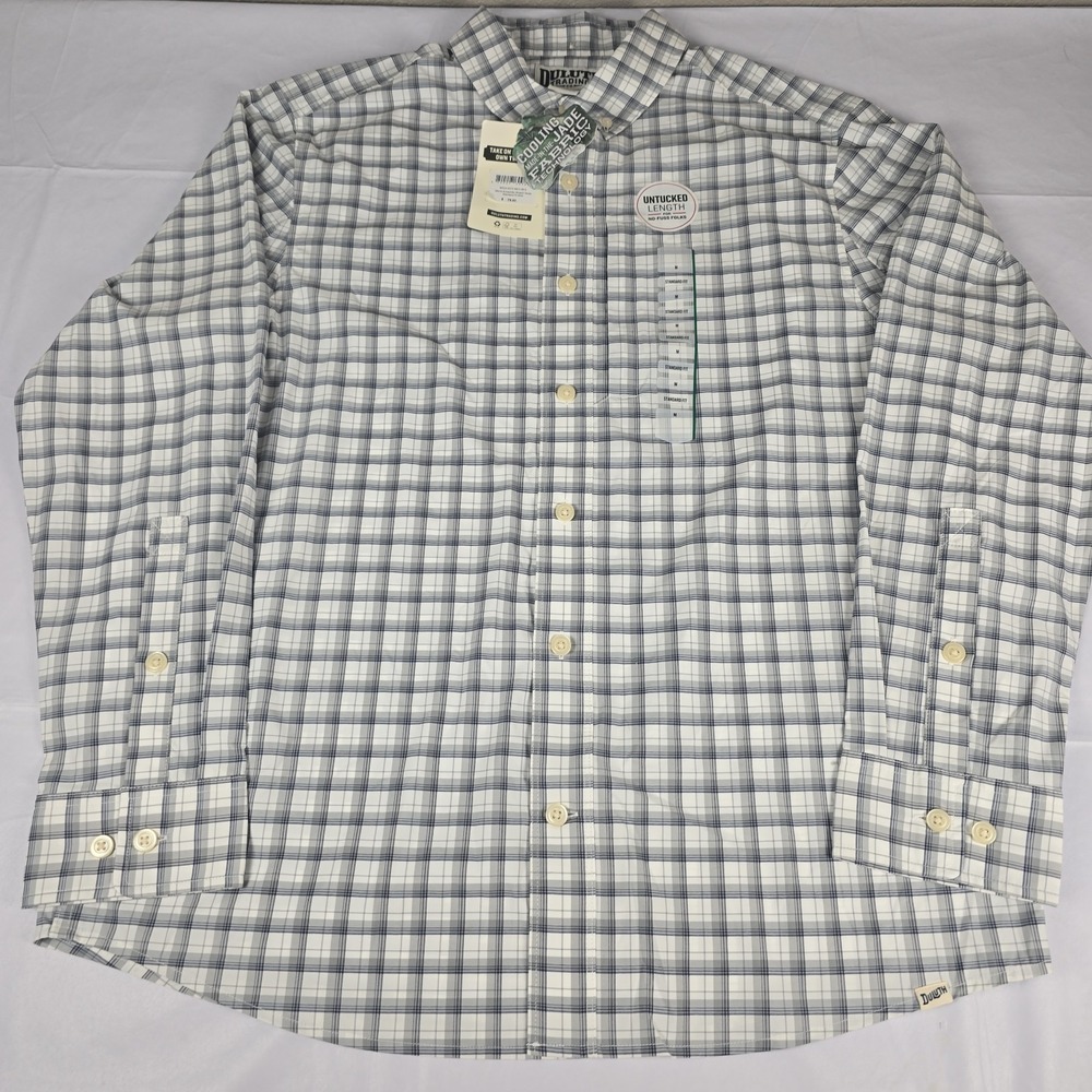 Duluth Shirt Mens Medium Gray Plaid Untucked STD Fit Armachillo Stretch NWT